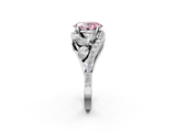 White gold Fancy Pink Oval  Diamond Halo Ring with Marquise and Pavé Band in Prong Setting_87