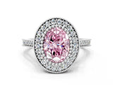 White gold Fancy Pink Oval  Diamond Halo Ring with Milgrain Frame and Pavé Band_72