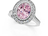 White gold Fancy Pink Oval  Diamond Halo Ring with Milgrain Frame and Pavé Band_73