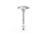 White gold Fancy Pink Oval  Diamond Halo Ring with Milgrain Frame and Pavé Band_74