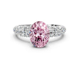 White gold Fancy Pink Oval  Diamond Pavé Band Solitaire Ring with Four-Prong Setting_48