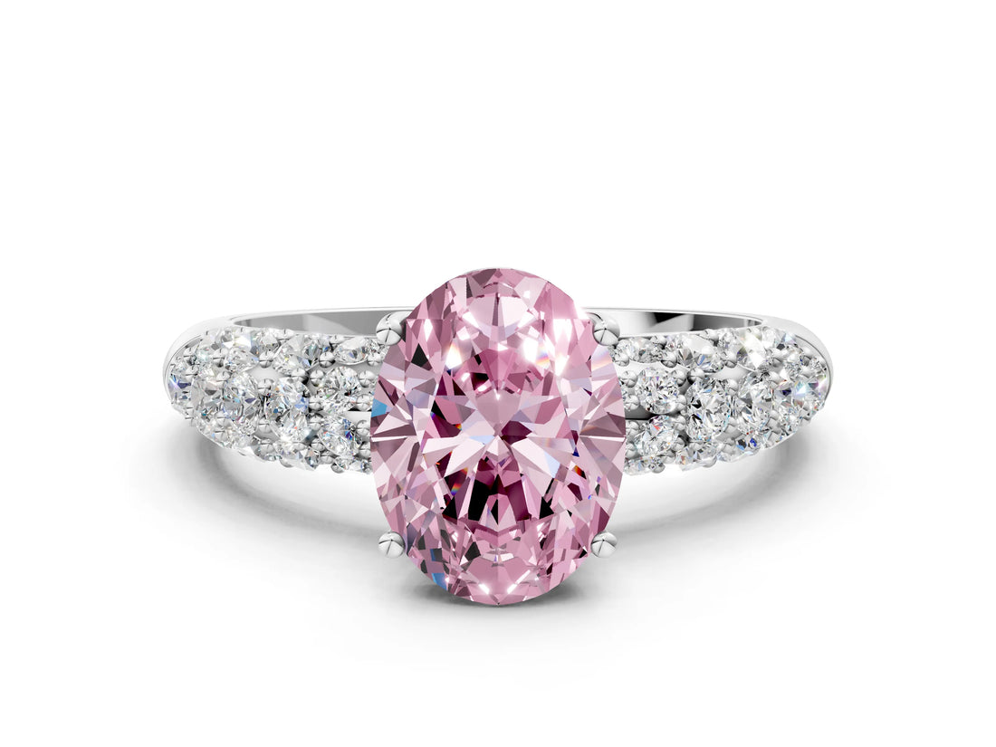 White gold Fancy Pink Oval  Diamond Pavé Band Solitaire Ring with Four-Prong Setting_49