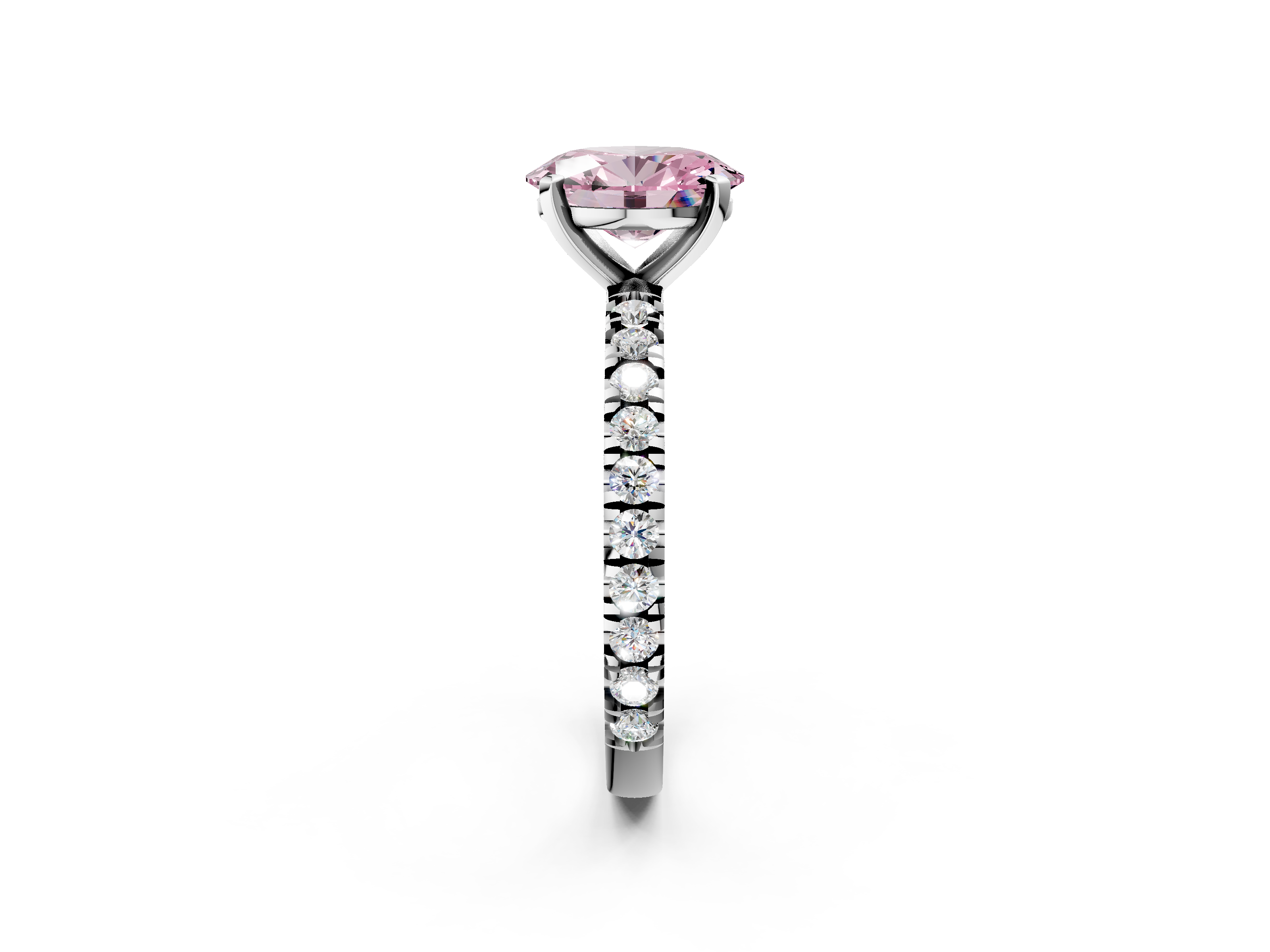 White gold Fancy Pink Oval  Diamond Pavé Band Solitaire with Four-Prong Setting_218