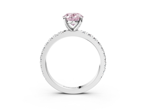 White gold Fancy Pink Oval  Diamond Pavé Band Solitaire with Four-Prong Setting_219