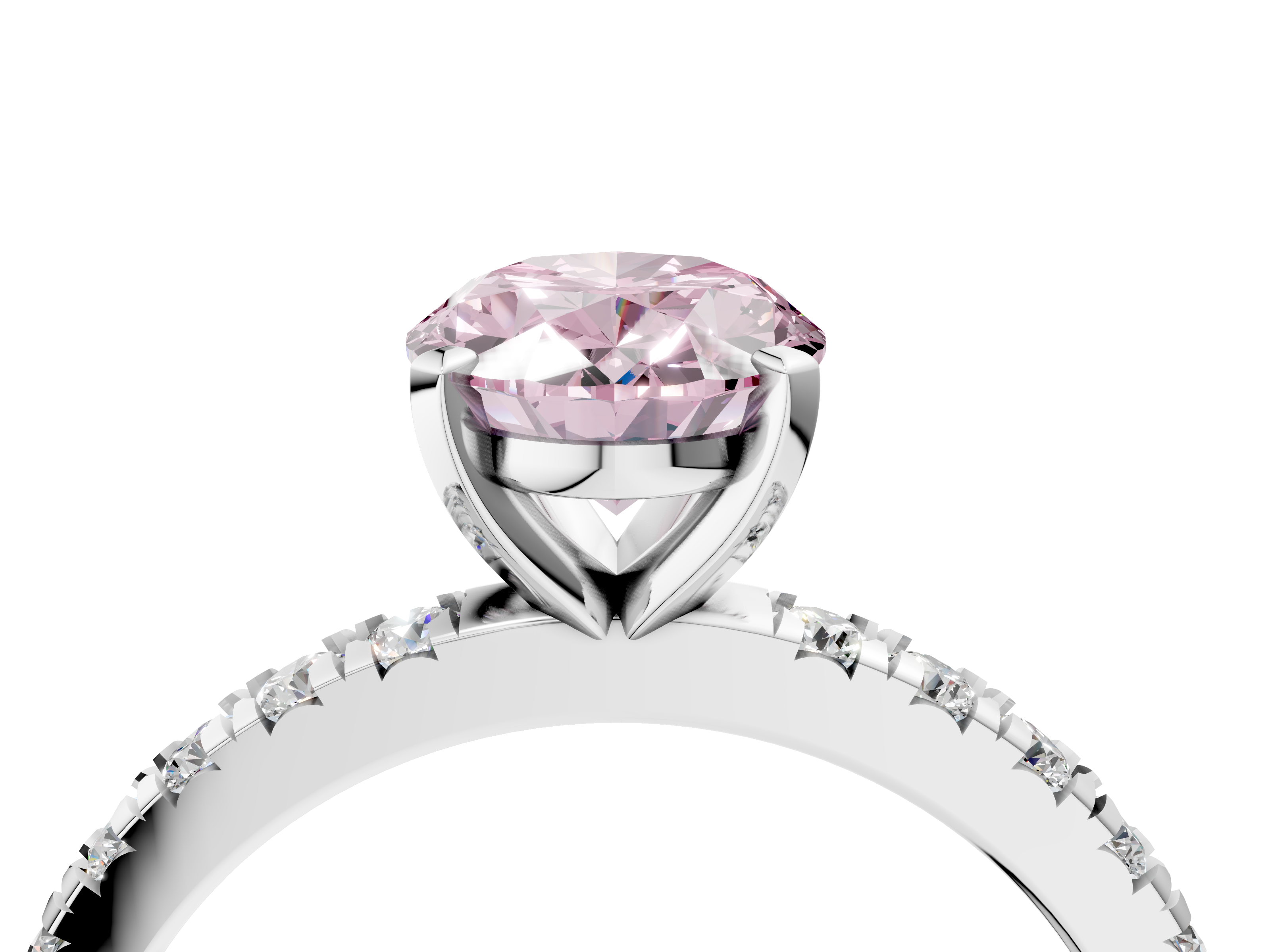 White gold Fancy Pink Oval  Diamond Pavé Band Solitaire with Four-Prong Setting_220