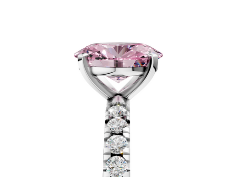 White gold Fancy Pink Oval  Diamond Pavé Band Solitaire with Four-Prong Setting_221