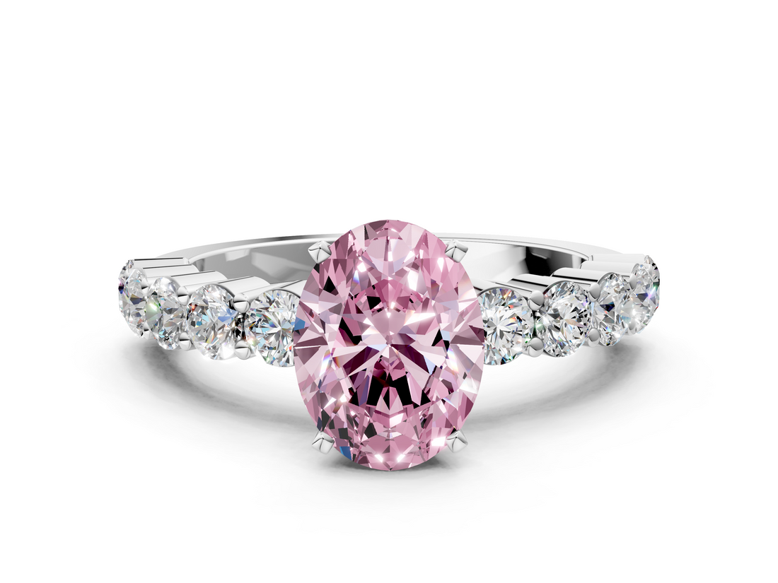 White gold Fancy Pink Oval  Diamond Pavé Band Solitaire with Four-Prong Setting_3