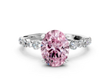 White gold Fancy Pink Oval  Diamond Prong Set Engagement Ring with Pave Band_199