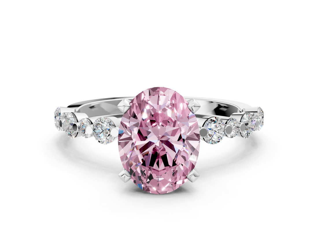 White gold Fancy Pink Oval  Diamond Prong Set Engagement Ring with Pave Band_199