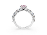 White gold Fancy Pink Oval  Diamond Prong Setting with Side Stones on a Pave Band_105