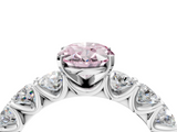 White gold Fancy Pink Oval  Diamond Prong Setting with Side Stones on a Pave Band_106