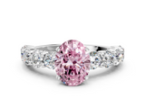 White gold Fancy Pink Oval  Diamond Prong Setting with Side Stones on a Pave Band_108