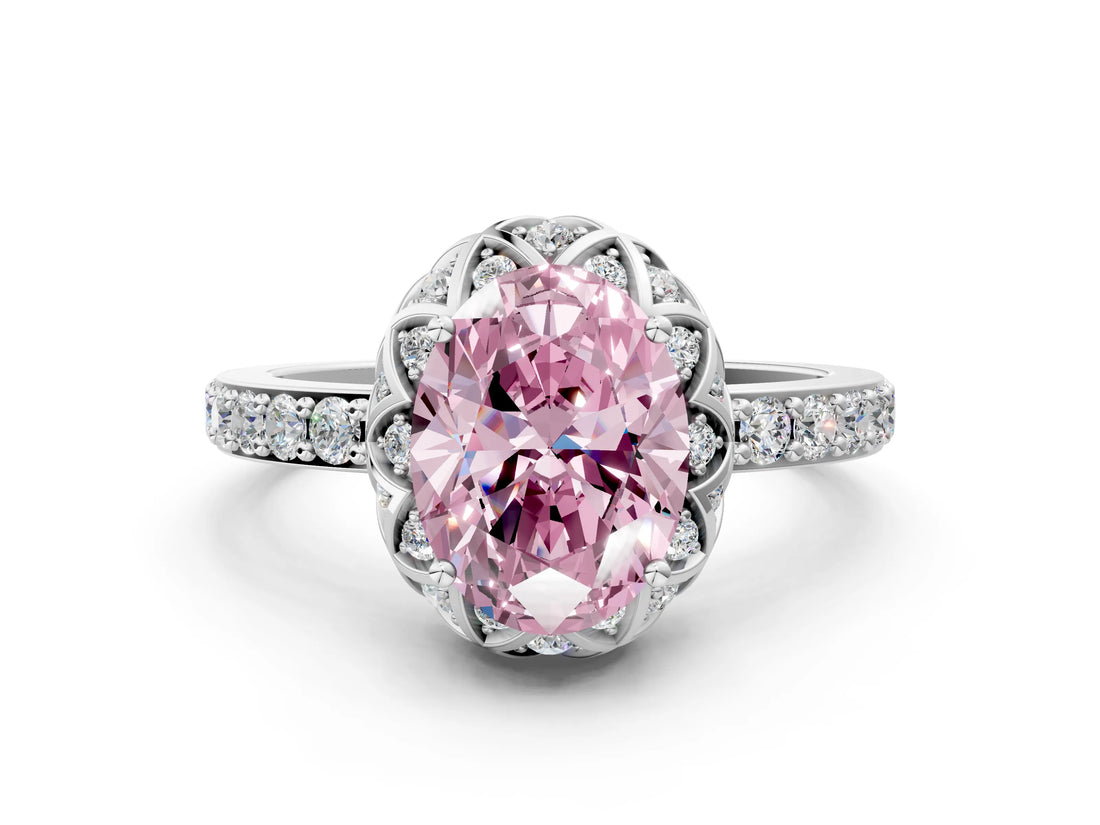 White gold Fancy Pink Oval  Diamond Solitaire Ring with Shared Prong Pavé Band_25
