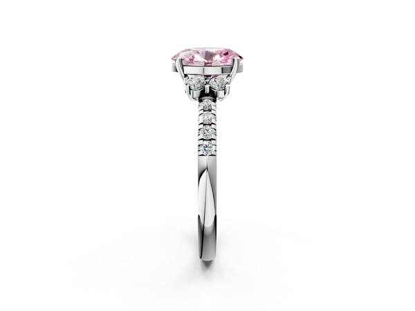 White gold Fancy Pink Oval  Diamond Three-Stone Pave Band with Four-Prong Setting