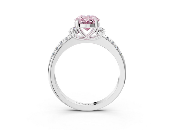 White gold Fancy Pink Oval  Diamond Three-Stone Pave Band with Four-Prong Setting