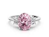 White gold Fancy Pink Oval  Diamond Three-Stone Ring with Trapezoid Side Stones and Prong Setting_17