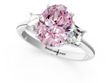 White gold Fancy Pink Oval  Diamond Three-Stone Ring with Trapezoid Side Stones and Prong Setting_18