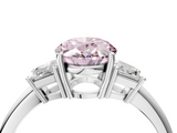White gold Fancy Pink Oval  Diamond Three-Stone Ring with Trapezoid Side Stones and Prong Setting_20