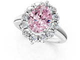 White gold Fancy Pink Oval  Halo Cluster Diamond Engagement Ring with Prong Setting and Polished Band_148