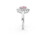 White gold Fancy Pink Oval  Halo Cluster Diamond Engagement Ring with Prong Setting and Polished Band_149