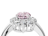 White gold Fancy Pink Oval  Halo Cluster Diamond Engagement Ring with Prong Setting and Polished Band_151