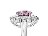 White gold Fancy Pink Oval  Halo Cluster Diamond Engagement Ring with Prong Setting and Polished Band_152