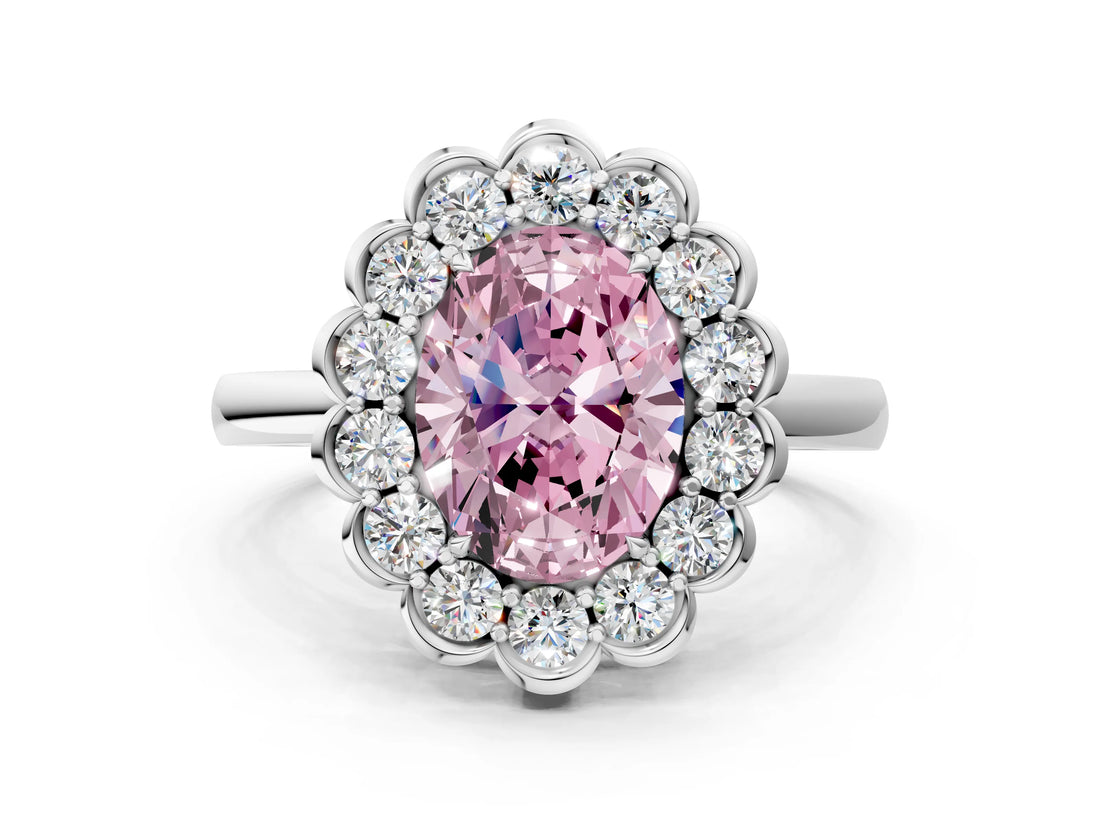 White gold Fancy Pink Oval  Halo Cluster Diamond Engagement Ring with Solitaire Band and Prong Setting_64