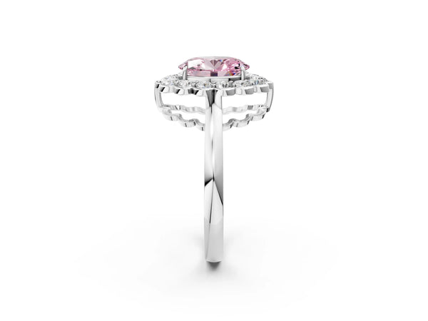 White gold Fancy Pink Oval  Halo Cluster Diamond Engagement Ring with Solitaire Band and Prong Setting