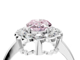 White gold Fancy Pink Oval  Halo Cluster Diamond Engagement Ring with Solitaire Band and Prong Setting_70