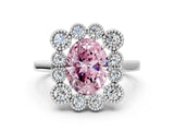 White gold Fancy Pink Oval  Halo Diamond Cluster Engagement Ring with Milgrain Bezel Setting and Solitaire Band_90