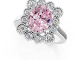 White gold Fancy Pink Oval  Halo Diamond Cluster Engagement Ring with Milgrain Bezel Setting and Solitaire Band_91