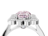 White gold Fancy Pink Oval  Halo Diamond Cluster Engagement Ring with Milgrain Bezel Setting and Solitaire Band_97