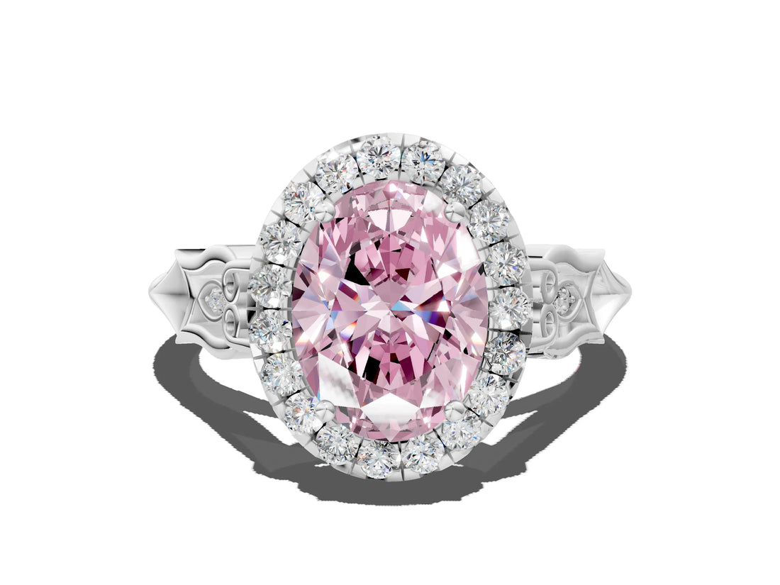 White gold Fancy Pink Oval  Halo Diamond Engagement Ring with Filigree Band and Four-Prong Setting_105