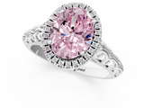 White gold Fancy Pink Oval  Halo Diamond Engagement Ring with Intricate Filigree Band and Four-Prong Setting_38