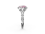 White gold Fancy Pink Oval  Halo Diamond Engagement Ring with Intricate Filigree Band and Four-Prong Setting_39