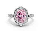 White gold Fancy Pink Oval  Halo Diamond Engagement Ring with Milgrain Band and Four-Prong Setting_65