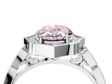 White gold Fancy Pink Oval  Halo Diamond Engagement Ring with Milgrain Band and Four-Prong Setting_69