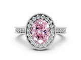 White gold Fancy Pink Oval  Halo Diamond Engagement Ring with Milgrain Pave Band and Four-Prong Setting_165
