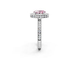 White gold Fancy Pink Oval  Halo Diamond Engagement Ring with Milgrain Pave Band and Four-Prong Setting_167