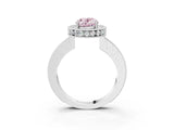 White gold Fancy Pink Oval  Halo Diamond Engagement Ring with Milgrain Pave Band and Four-Prong Setting_168