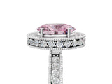 White gold Fancy Pink Oval  Halo Diamond Engagement Ring with Milgrain Pave Band and Four-Prong Setting_170