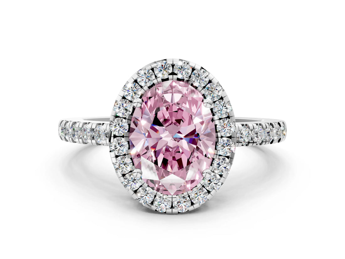 White gold Fancy Pink Oval  Halo Diamond Engagement Ring with Pavé Band and Four-Prong Setting_75
