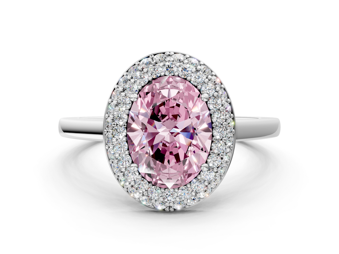 White gold Fancy Pink Oval  Halo Diamond Engagement Ring with Solitaire Band and Four-Prong Setting_20