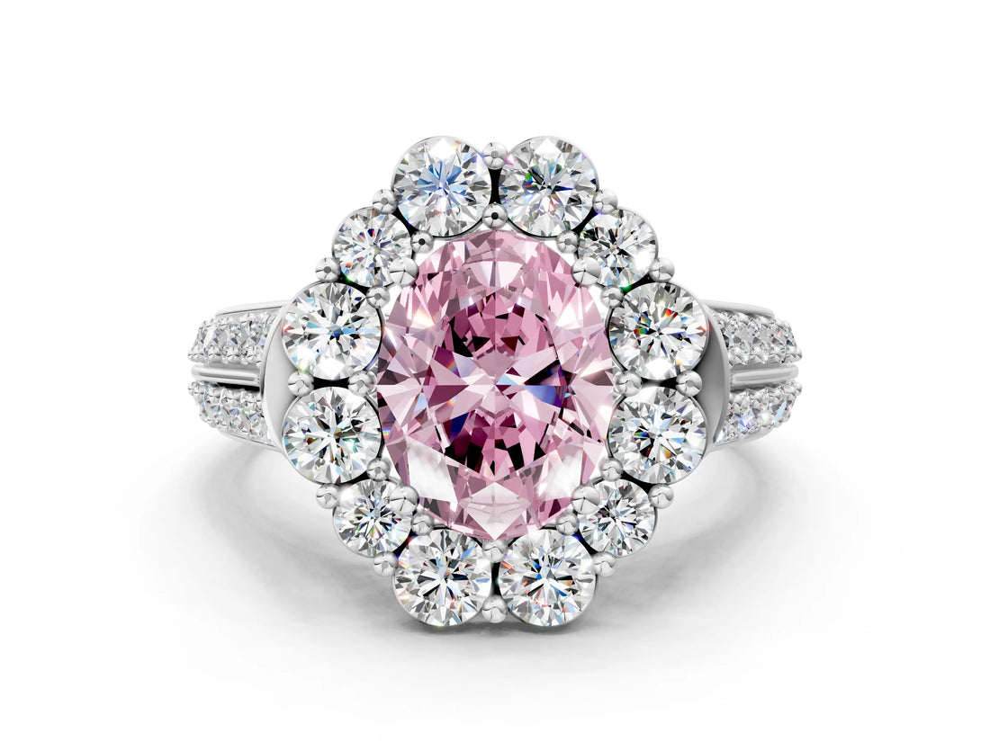 White gold Fancy Pink Oval  Halo Diamond Engagement Ring with Split Shank and Prong Setting_66