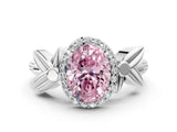 White gold Fancy Pink Oval  Halo Diamond Floral Band with Four-Prong Setting_55