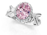 White gold Fancy Pink Oval  Halo Diamond Floral Band with Four-Prong Setting_56