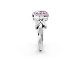 White gold Fancy Pink Oval  Halo Diamond Floral Band with Four-Prong Setting_57