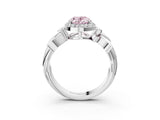 White gold Fancy Pink Oval  Halo Diamond Floral Band with Four-Prong Setting_58