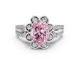 White gold Fancy Pink Oval  Halo Diamond Floral Split Shank Engagement Ring 1
