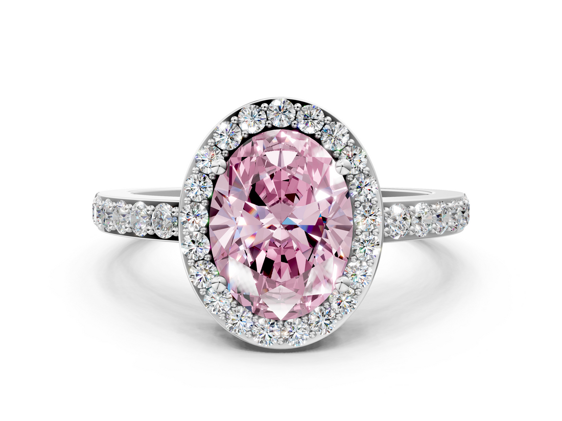 White gold Fancy Pink Oval  Halo Diamond Pavé Band Ring with Prong Setting_20
